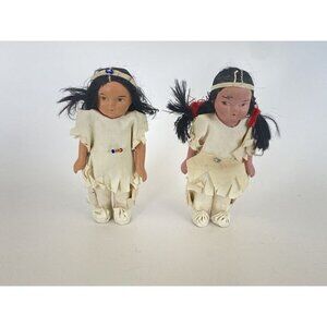 Native Indian Girl Doll Ceramic Porcelain Japan Lot Of 2 Vintage